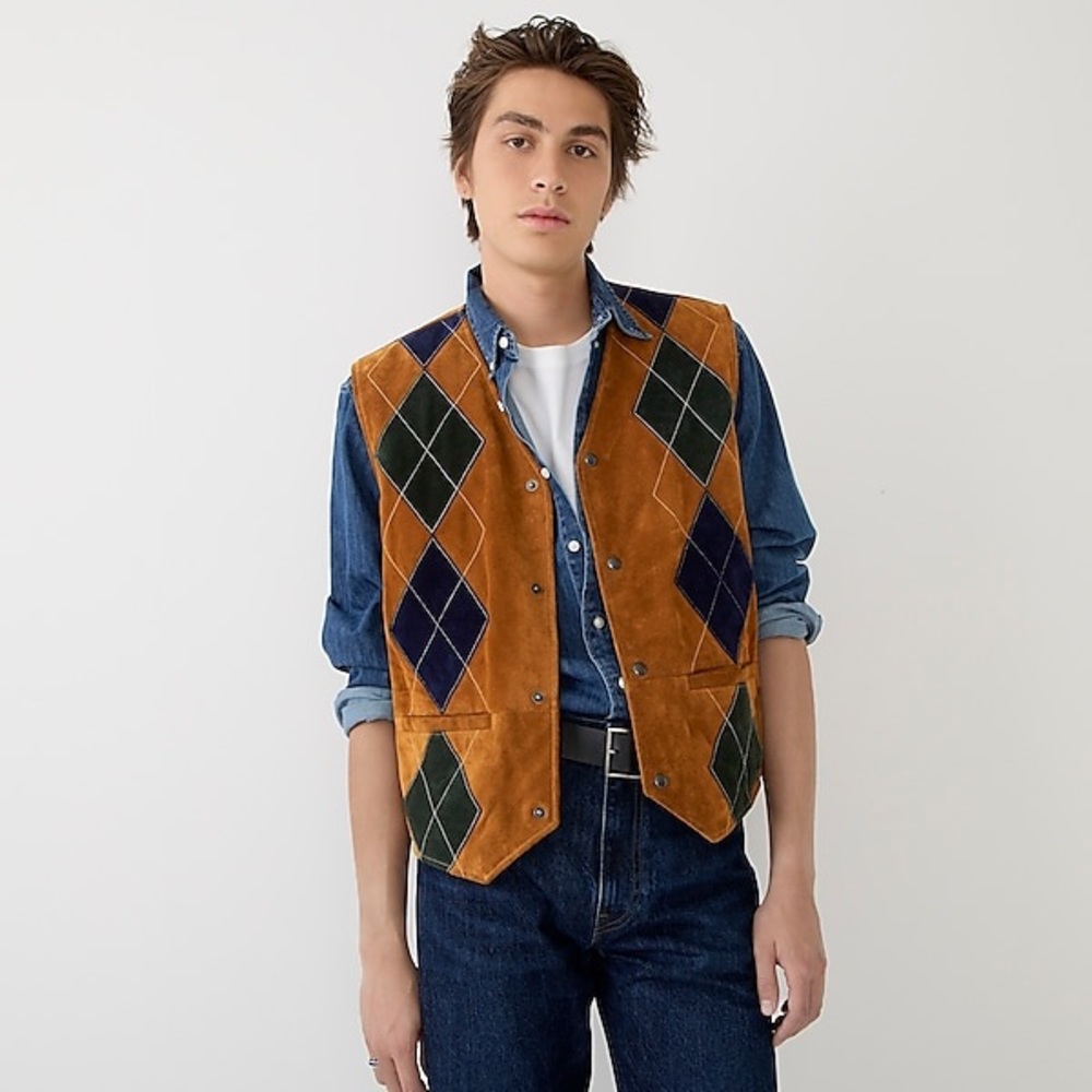 NWT JCrew Italian suede argyle vest